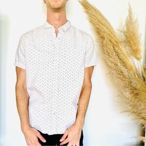 MENS FOREVER 21 White Black Arrow Print Button Down Short Sleeve Shirt Top XL
